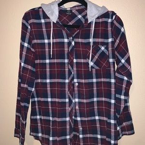 EMPYRE Plaid Long Sleeve Button Up Hoodie